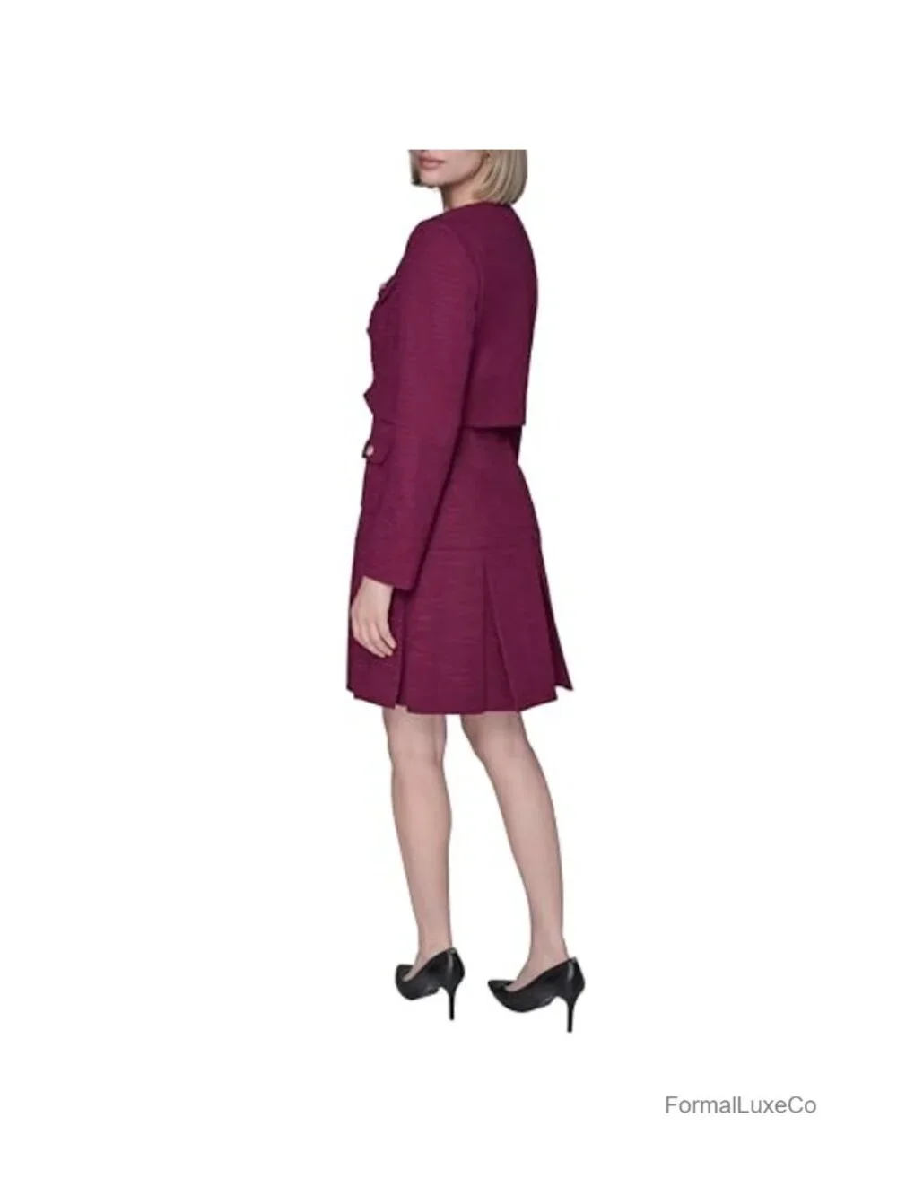Women's Long Sleeve Stretch Texture Cropped Blazer Jacket with Pockets